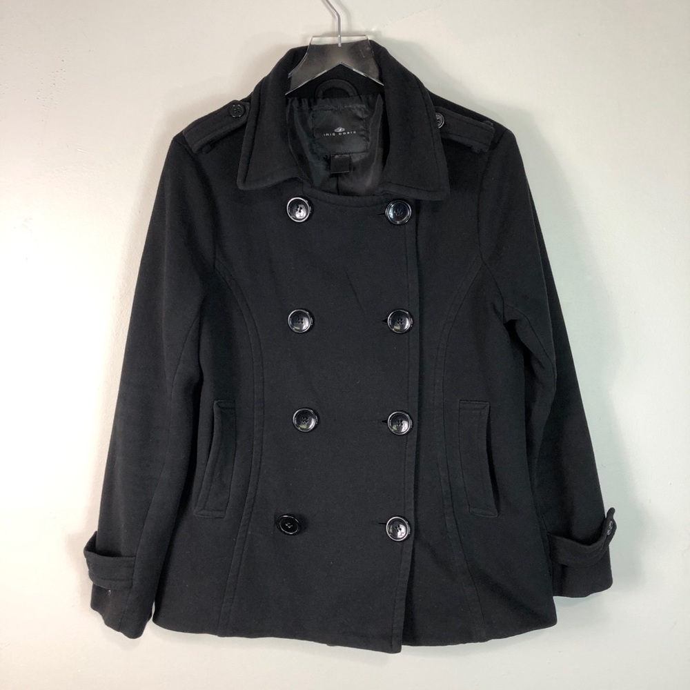 Iris Basic Black Pea Coat Size Med/LG.